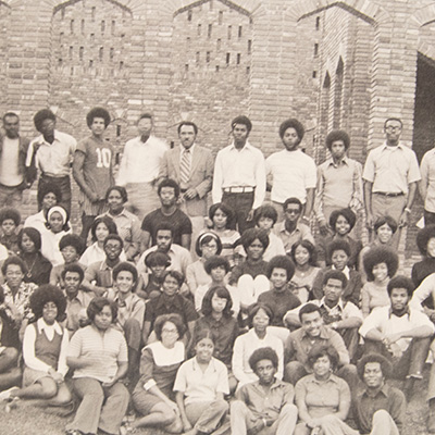 Photo of MSU students in front of the Chapel of Memories.