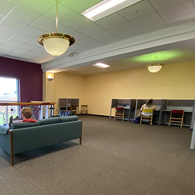 View of the James Carr Phi Delta Kappa Study Room looking out toward the Drill Field.